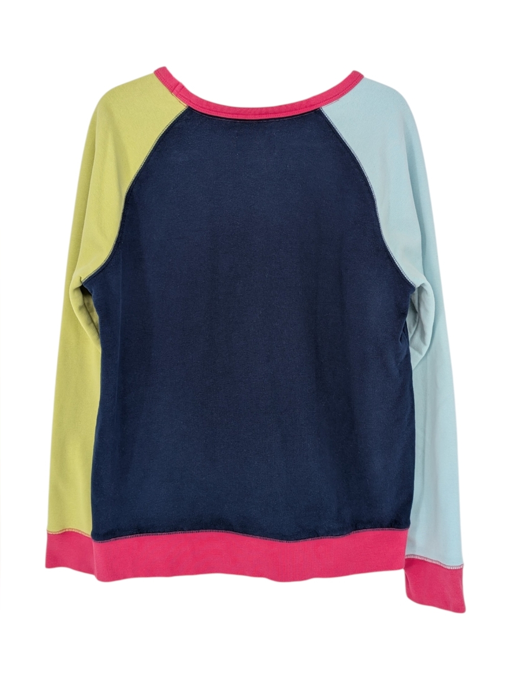 Lands' End Serious Sweats Color Block Raglan Sweatshirt | M | Navy Neon Cotton - Picture 4 of 7